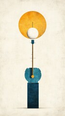 Abstract minimalist artwork featuring a stylized lamp design with geometric shapes and warm color palette