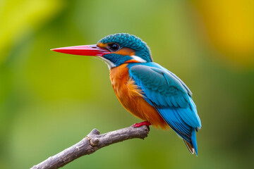 Stunning Kingfisher Perched on a Tree Branch, Showcasing Its Brilliant Plumage, Sharp Beak, and Graceful Presence in a Serene Natural Setting