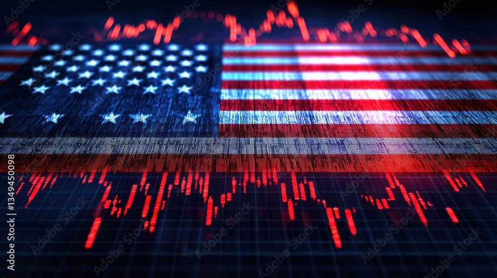 Poster american flag displayed on stock chart illustrating ai-assisted stock correlation analysis in financ