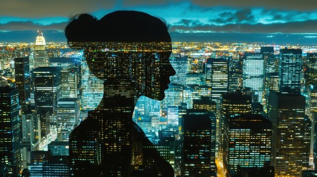 Person observing cityscape with advanced ai-driven algorithmic trading systems for financial analysis and investment strategies