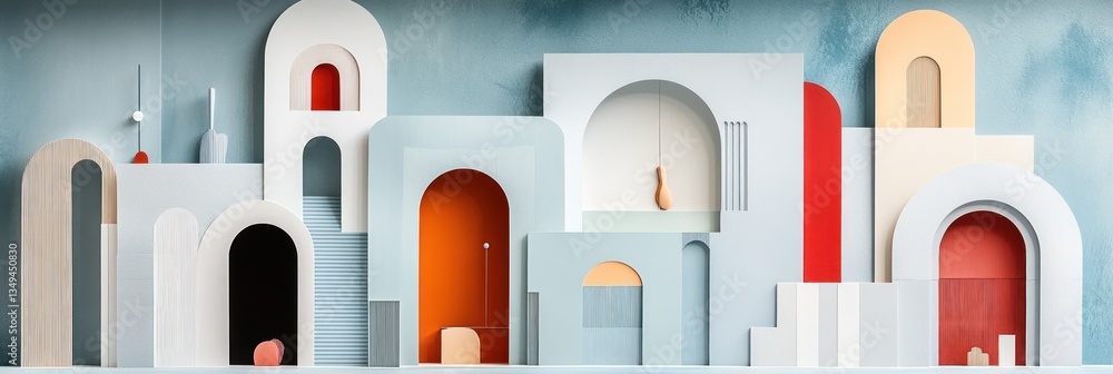 Poster abstract architectural forms. interlocking arches and geometric shapes create a modern city landscap