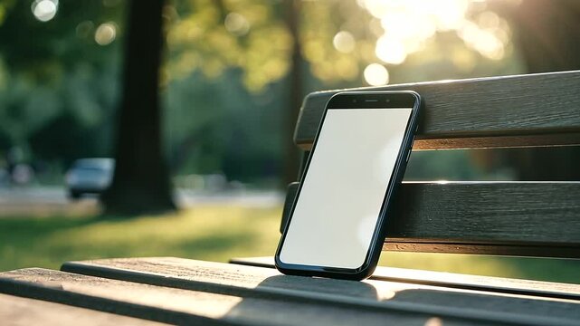 Crowdfunding App on Phone Next to Sunlit Park Bench