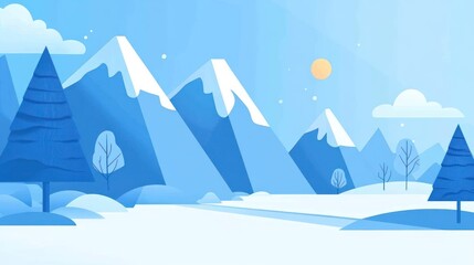 Simple Winter Mountain Landscape Illustration