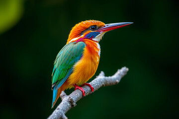 Obraz premium Stunning Kingfisher Perched on a Tree Branch, Showcasing Its Brilliant Plumage, Sharp Beak, and Graceful Presence in a Serene Natural Setting