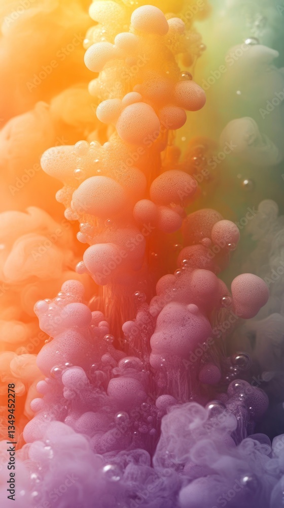 Poster colorful ink swirling in water, creating abstract shapes and patterns