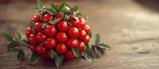 A decorative arrangement of red berries and green foliage