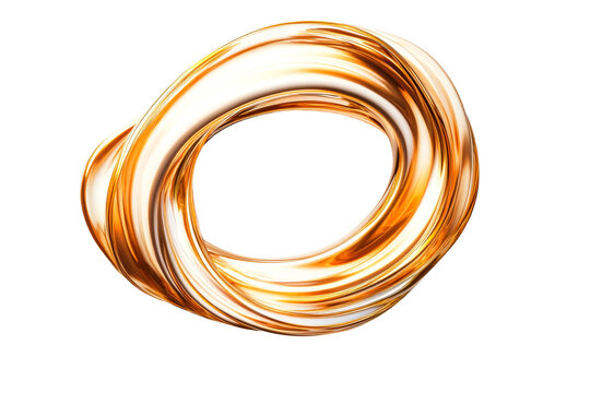 Abstract Gold Torus Knot Sculpture on Black Background, cut out transparent