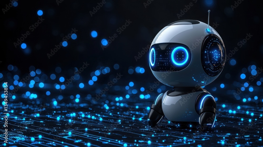 Poster futuristic robot featuring a striking blue light representation of advanced technology in automated 