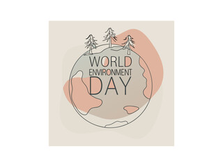 A stylized, minimalist logo, and royalty design for World Environment Day. World Environment Day. Simple black and white World Environment Day logo with Earth and trees.
