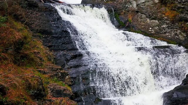 Raymondskill Falls in the Poconos, Pennsylvania. Raymondskill Falls, at over 150 feet, is the tallest waterfall in Pennsylvania.