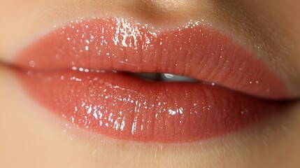 Closeup Macro Shot of Sparkling Pink Lip Gloss