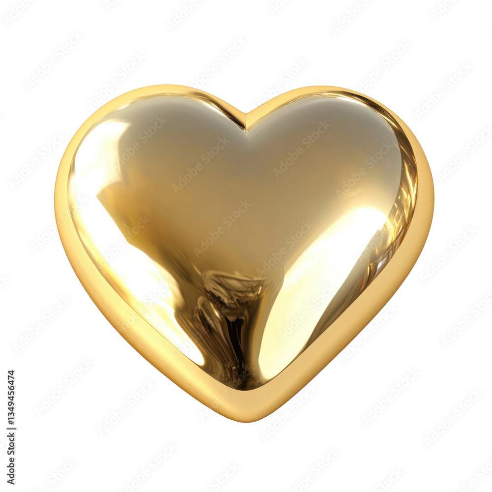 Poster a gleaming golden heart shape against a stark black background with light reflections visible on sur