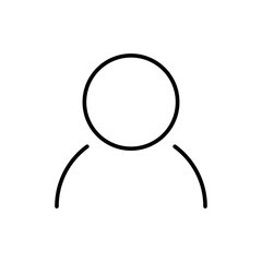 Simple black and white outline of a generic user profile icon, commonly used for avatars, account profiles, or identity representation. Vector illustration
