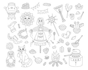 Large set for Shrovetide in contour. Hand drawn illustration for you projects.