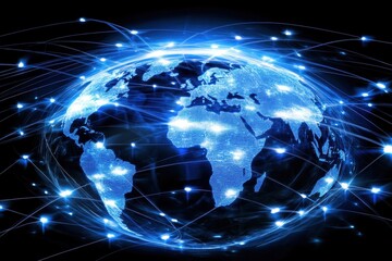 Glowing Earth with Network Connections and Digital Lines at Night