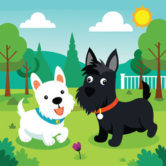 Cartoon dog playing in the park