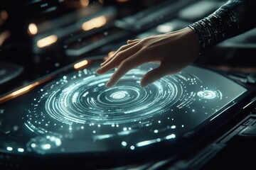 Hand Interacting with Futuristic Holographic Display of Stars