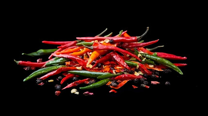 Obraz premium Colorful Pile Of Assorted Chili Peppers On Black Background