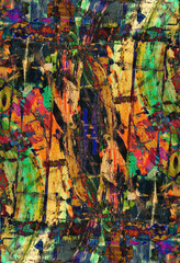 Abstract painting on craft wood paper with brushstrokes of different colors. Illustration for background