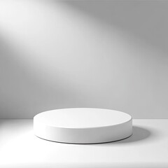 Minimalist White Cylindrical Display Platform in a Bright Studio Setting with Subtle Light and Shadow