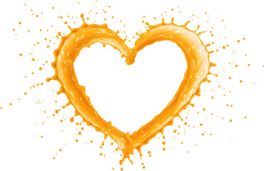 High resolution Heart Shape orange juice splash isolated on transparent background Ideal for food packaging drink advertisements or digital design projects in PNG format.