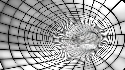 Abstract tunnel perspective, grid pattern, futuristic, light and shadow