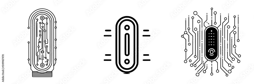 Poster modern abstract designs showcasing technology circuits and digital patterns in black and white with 