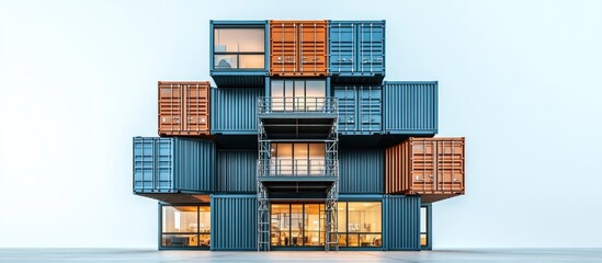Modern innovative architectural building structure made from stacked shipping containers