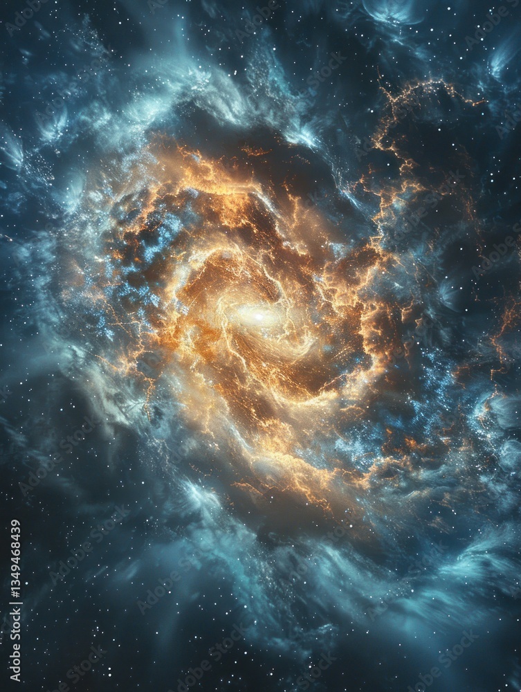 Poster a brilliant nebula explosion interacts with a supernova, sending shockwaves outward in luminous conc