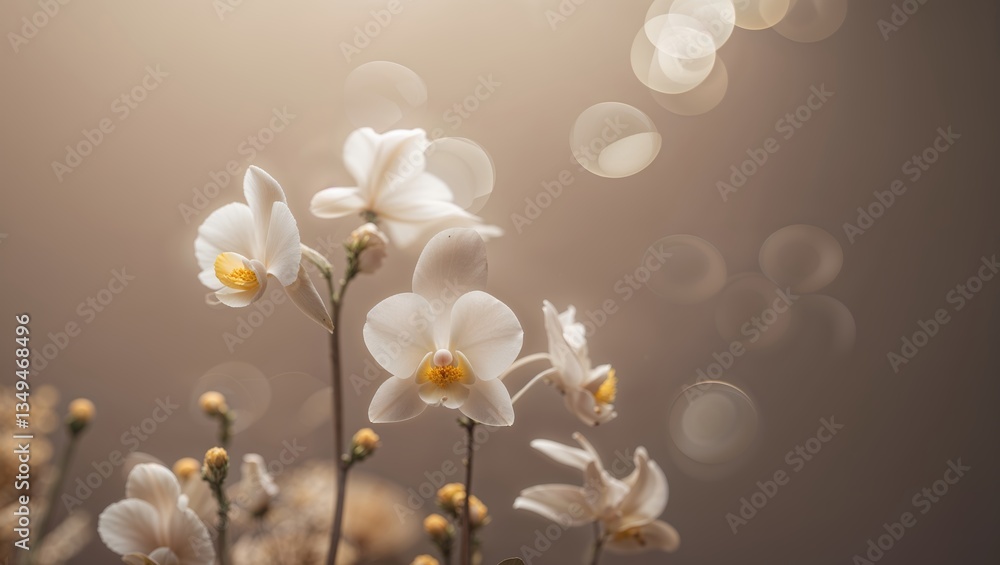 Poster elegant white orchids bloom gracefully in soft light with bokeh effect creating a serene atmosphere