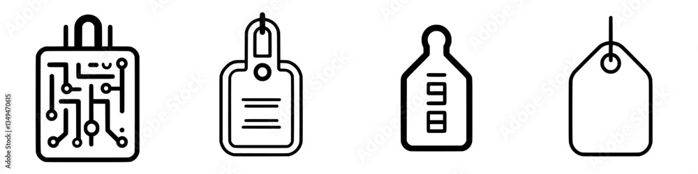 Poster circuit designs and various tags are displayed in a minimalist style focusing on technology and orga