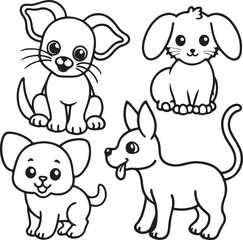 Obraz premium A kids' coloring page showcasing a vector silhouette of an elephant alongside two playful cats