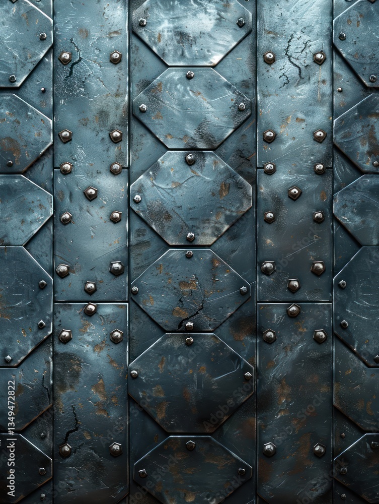 Aufkleber robotic armor showcases a hexagonal design with subtle wear, glowing under soft lighting for a high-