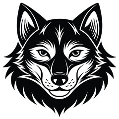 Black and White Wolf Head Silhouette Illustration