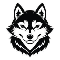 Black and White Wolf Head Silhouette Illustration