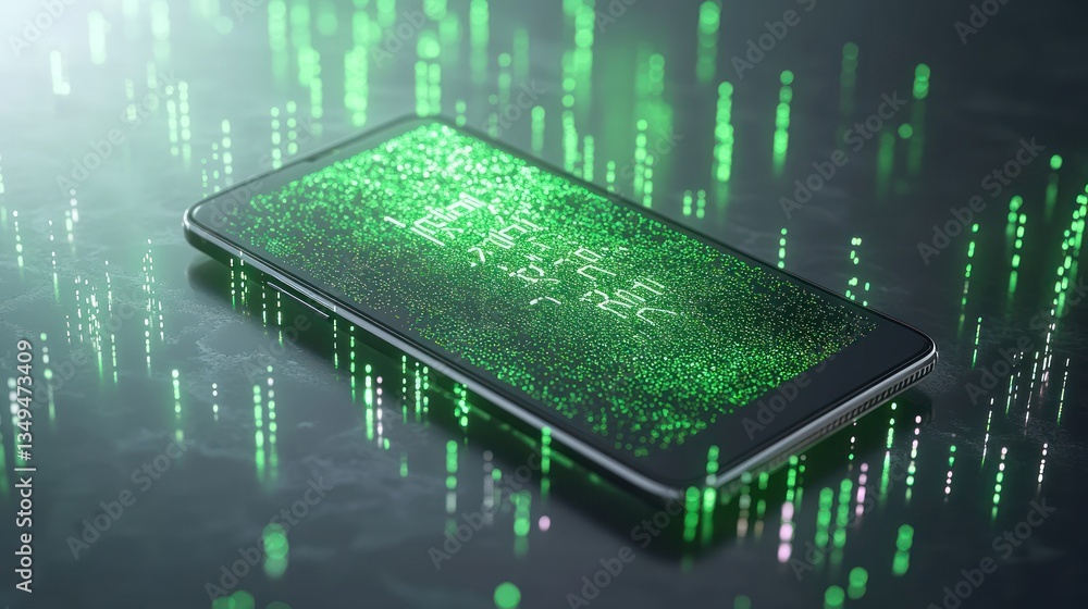 Poster digital data stream on smartphone screen