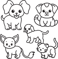 A kids' coloring page showcasing a vector silhouette of an elephant alongside two playful cats