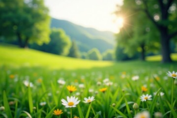Obraz premium Blurred natural landscape, soft focus, tranquil scene, light, trees, abstract