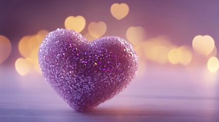 Fototapeta premium Heart Glitter Purple Valentines Day Romance Love Celebration Symbol Romantic Shiny Hearts Bokeh Lights Violet Tones