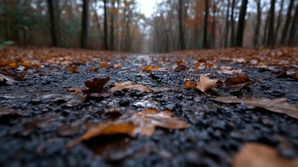 Autumnal path, wet leaves