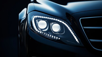 Close-up View of a Sleek Luxury Car Front Headlight, Highlighting Its Refined Design and Cutting-Edge Automotive Technology