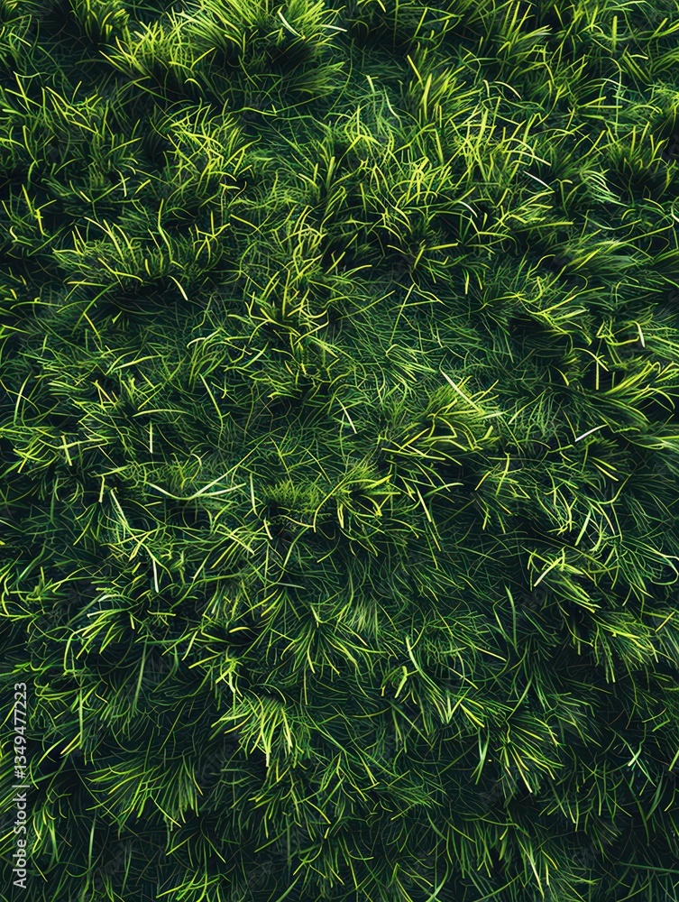 Aufkleber flawless surface of vibrant artificial grass illuminated by soft lighting, creating a rich deep gree