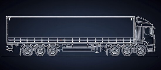 Obraz premium A Detailed Side View Blueprint Depicting a Transportation Semi Truck