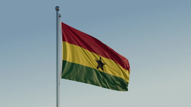 Ghana Accra Flag loop Cinematic Realistic Waving Blue Sky