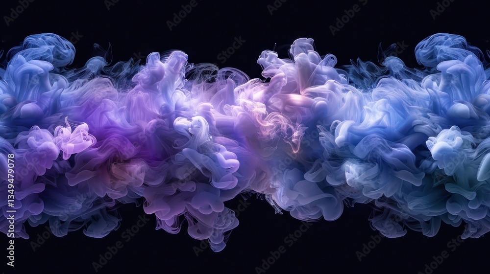 Poster smoke patterns swirl and merge in deep violet and emerald colors, appearing almost liquid under soft