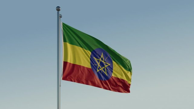 Ethiopia Addis Ababa Flag loop Cinematic Realistic Waving Blue Sky