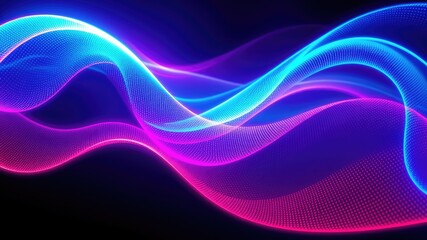 Abstract Neon Light Waves on Black Background