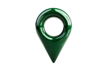 Shiny emerald green map pin pointer sign, cut out transparent