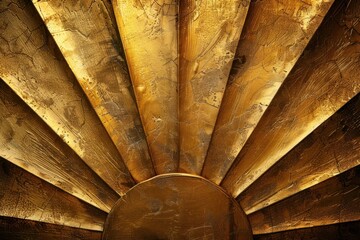 Dynamic rays in shiny gold create a vintage art deco focal point enhanced by soft, warm lighting for added allure
