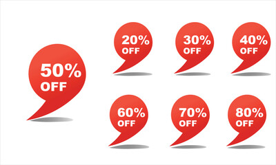  discount bage of Different percent discount sticker discount price tag set.up to 20, 30, 40, 50, 60, 70 , 75, 80 percentage vector illustration ,
